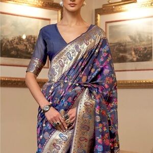 Royal blue silk saree